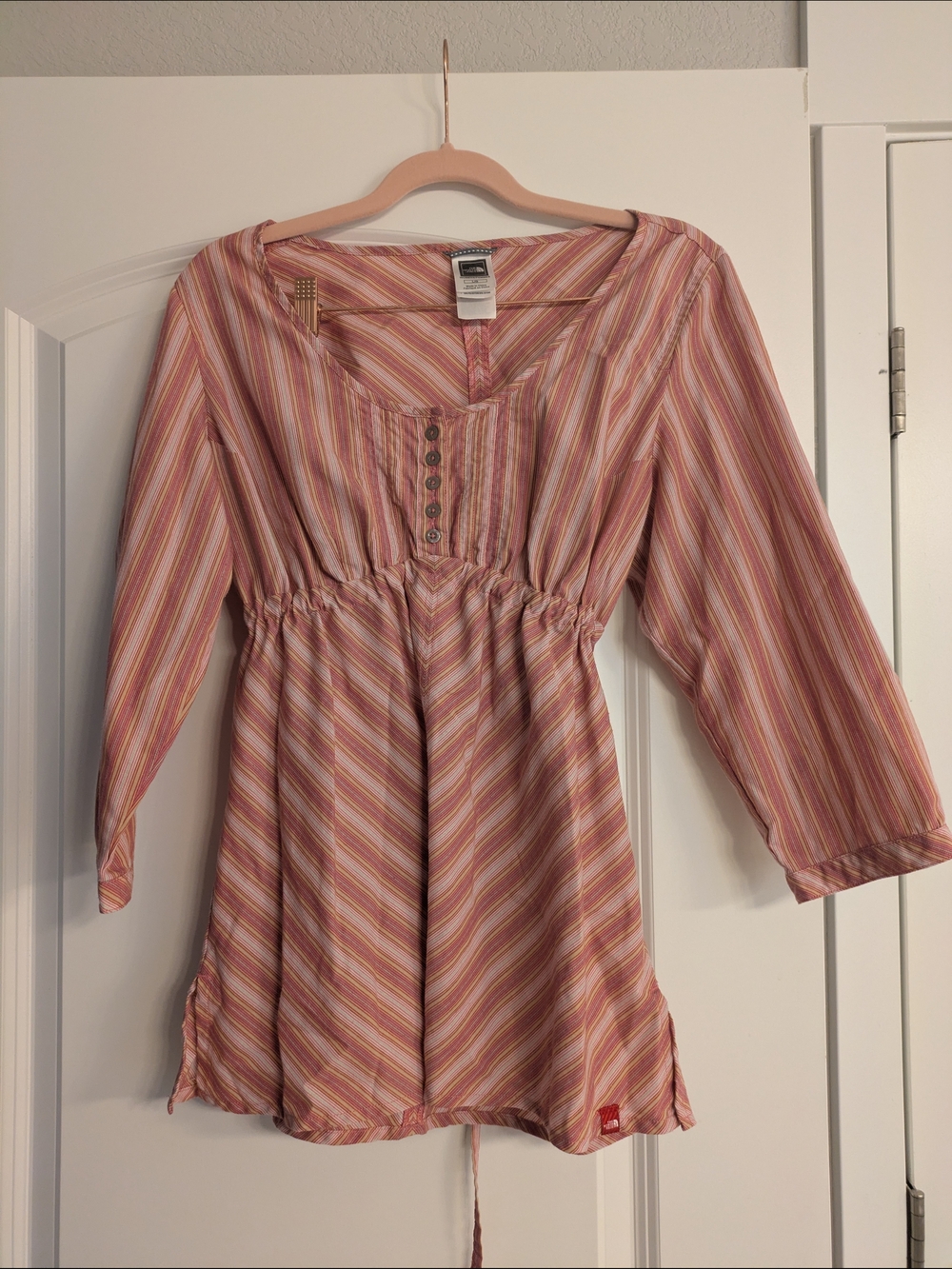 Striped Pink Tunic Top with Button Placket
